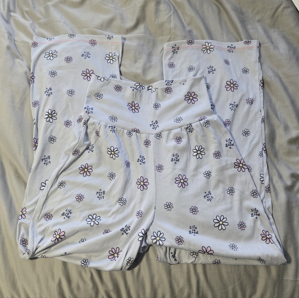 NWOT Life Is Good White Pink Floral Comfy Ribbed Pajama Pants